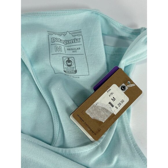 PATAGONIA Tank Top Sz M Blue Logo Graphic Print Organic Cotton Racerback Tank - Picture 9 of 9